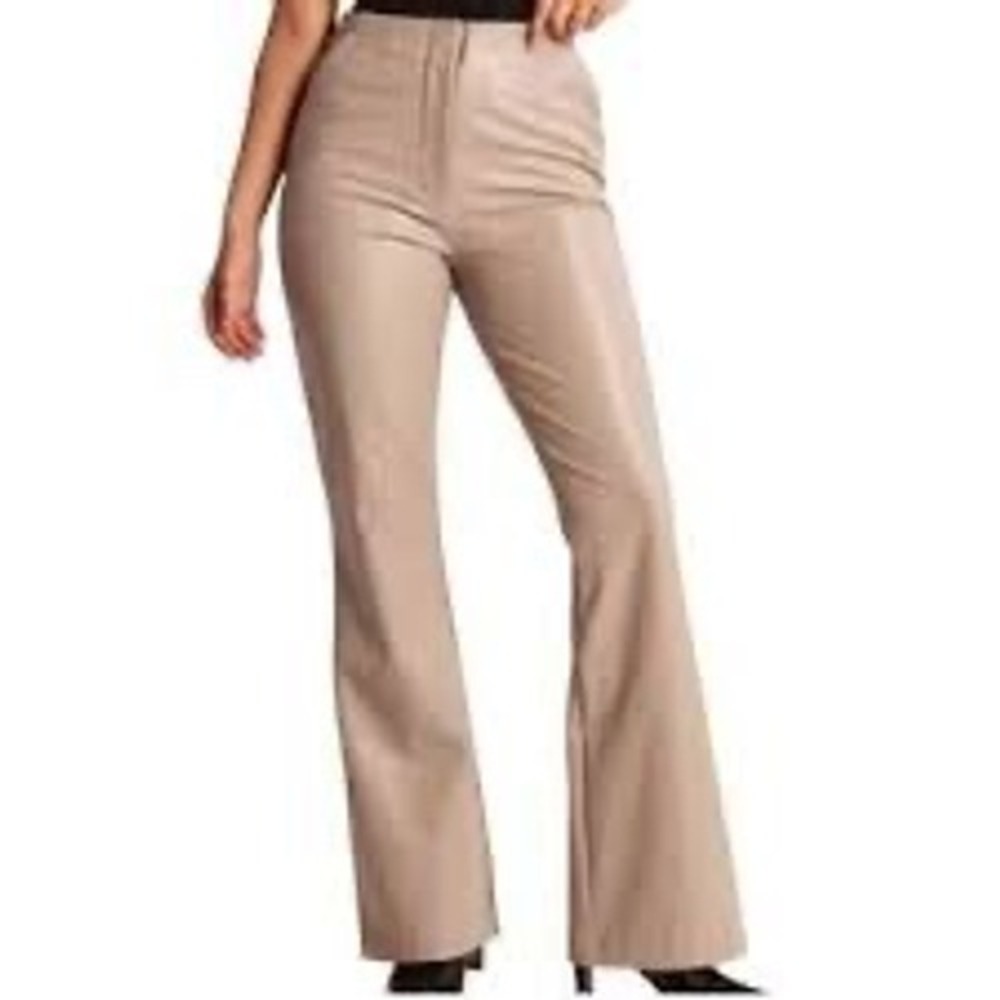 Abercrombie & Fitch Curve Love Vegan Leather Flare Pants Tan Beige 25 0S